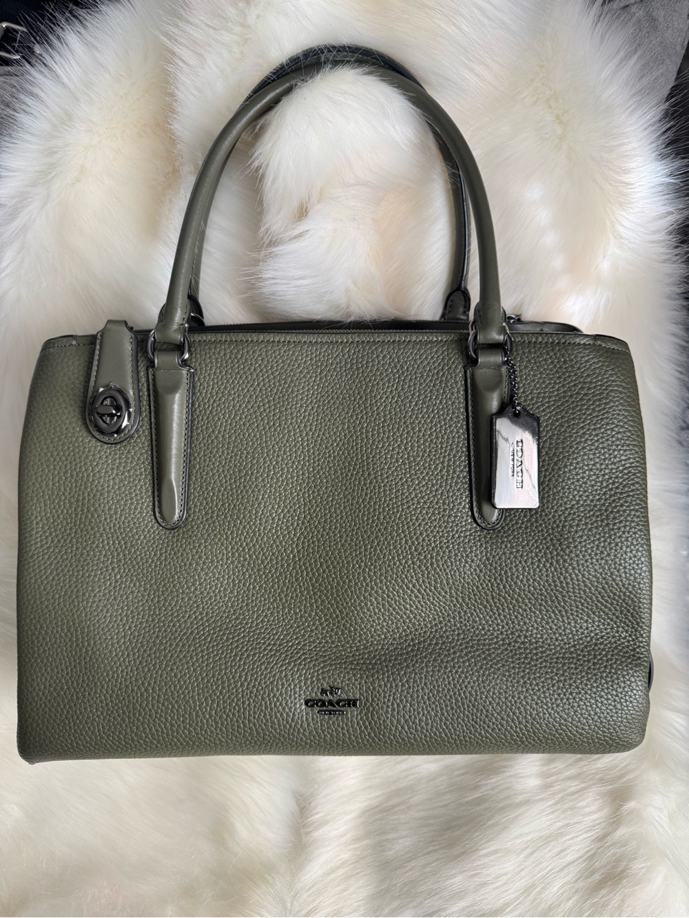 Coach Olive Green Pebbled Leather Top-Handle Satchel
